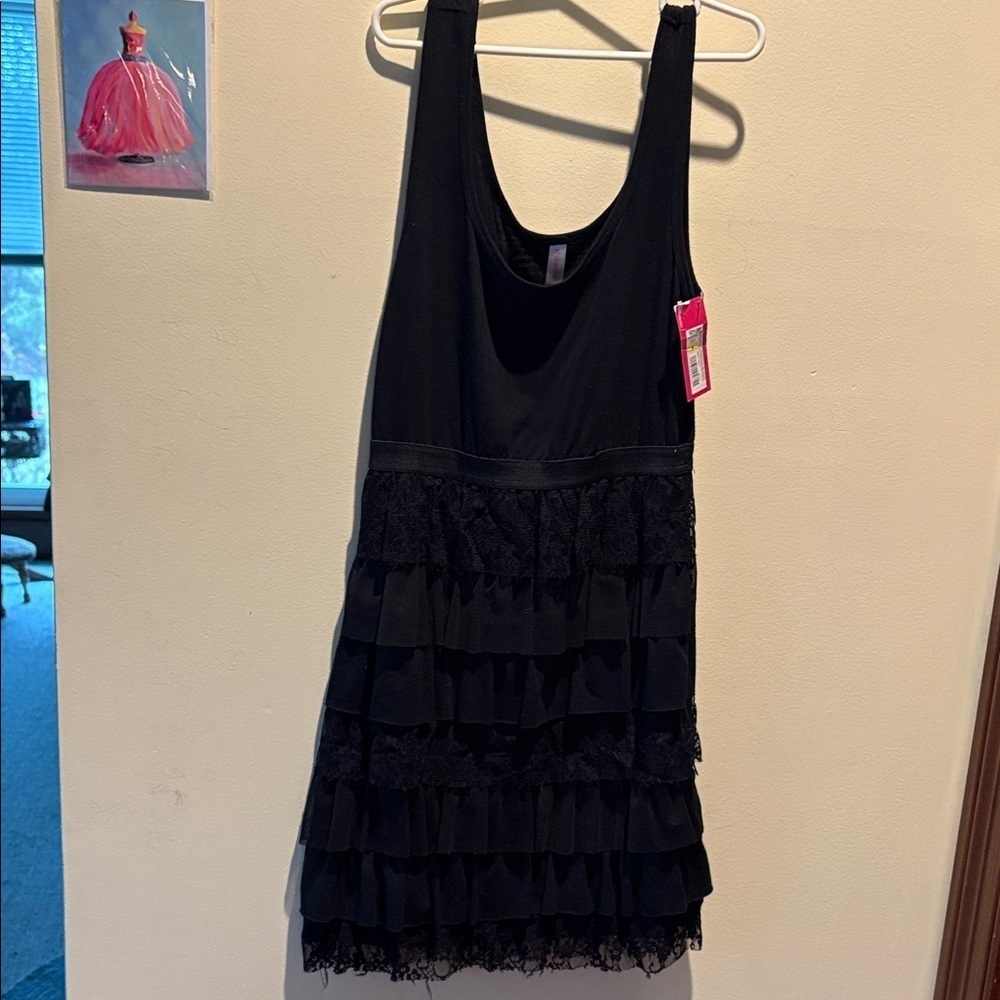 Xhileration Dress tank top/ layered skirt/lace bodycon black mini dress NWT